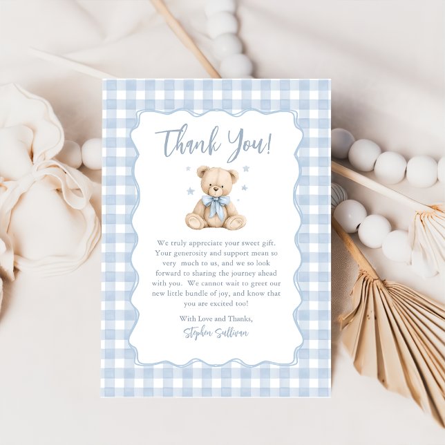 Blue Teddy Bear Baby Shower Thank You Card (Skapare uppladdad)