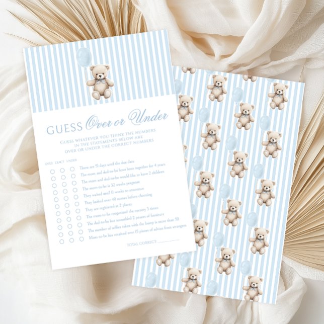 Blue Teddy Bear Bow Baby Shower Over or Under Game (Skapare uppladdad)