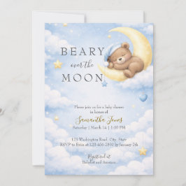 Blue Teddy Bear Moon Baby Shower Invitation Inbjudningar