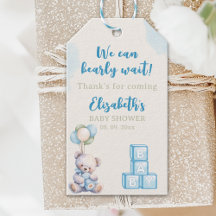 Blue Teddy Bear "We Can Bearly Wait" Baby Shower