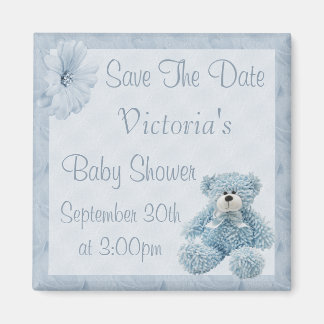 Blue Teddy Save Date Boy Baby Shower Magnet