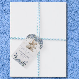 Blue Teddy Swing Baby Shower Tack Presentetikett