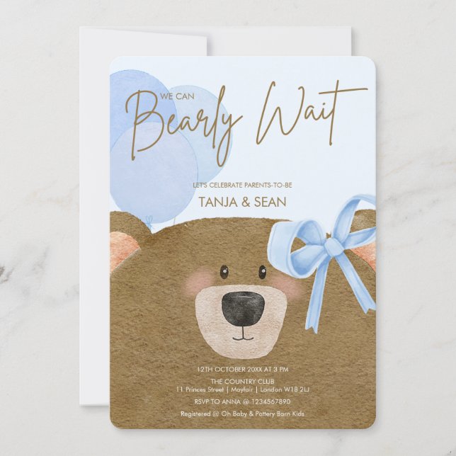Blue Teddy Vi kan bolla Baby Shower. Inbjudningar (Framsida)