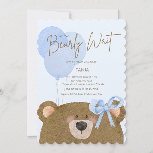 Blue Teddy Vi kan bolla Baby Shower. Inbjudningar (Framsida)