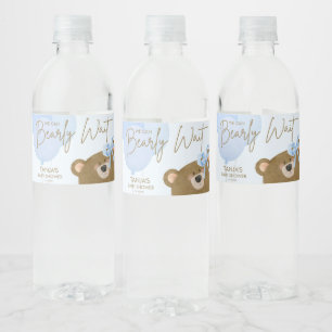 Blue Teddy Vi kan bolla Baby Shower. Vattenflaskor Etikett