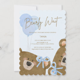 Blue Teddy Vi kan bolla Twillingar Baby Shower Inbjudningar
