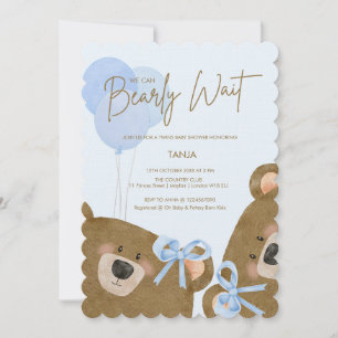 Blue Teddy Vi kan bolla Twillingar Baby Shower Inbjudningar