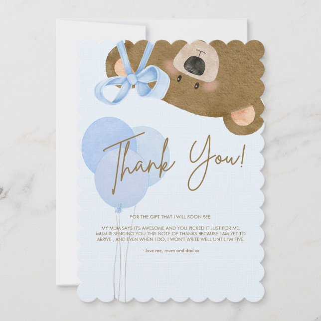 Blue Teddy Vi kan bota pojken Baby Shower Tha Tack Kort (Framsida)