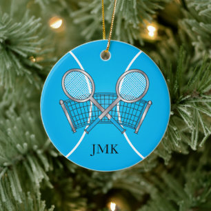 Blue Tennis Boll Anpassa Julgransprydnad Keramik