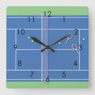 Blue Tennis Court Modern Tennis Player Fyrkantig Klocka