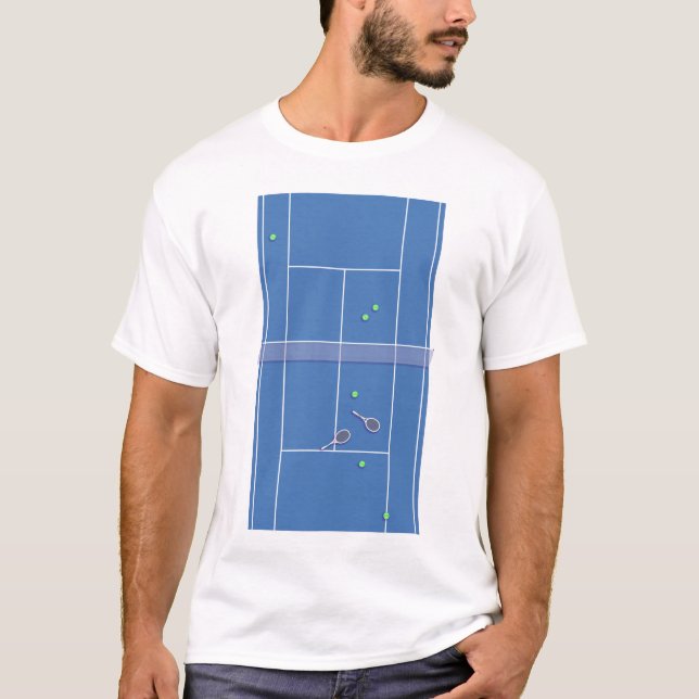 Blue Tennis Court Tennis Player T Shirt (Framsida)