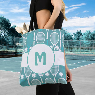Blue Tennis Racket Mönster Monogram Tote Bag Tygkasse