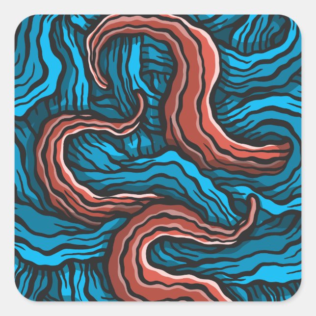 Blue Tentacles Fyrkantigt Klistermärke (Framsida)