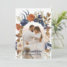 Blue Terracotta Blommigt Arch Photo Förlovningsfes Inbjudningar