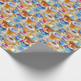 Blue Terracotta Kaffe koppar Abstrakt Watercolor Presentpapper