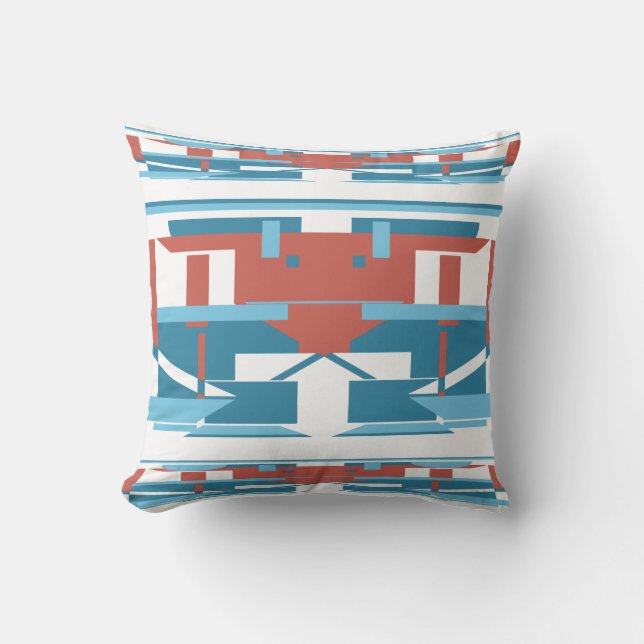 Blue Terracotta Red White Southwest look Mosaic Kudde (Framsida)