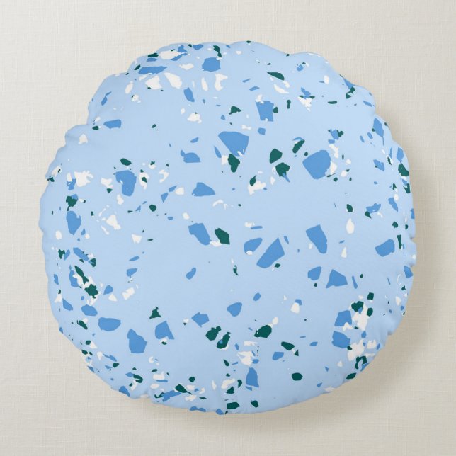 Blue Terrazzo Mönster Rund Kudde (Framsidan)