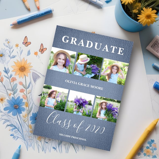 Blue Textile Pre-K Graduation Photo Session (Blue Textile Pre-K Graduation Photo Session Card.)