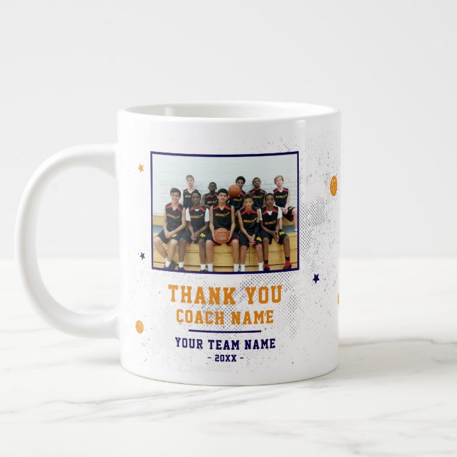 Blue Thank you Coach Team Name and Team Photo Jumbo Mugg (Vänster)