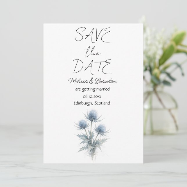 Blue Thistle Scottish Floral Elegant Wedding  Inbjudningar (Stående Fram)