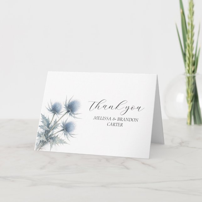 Blue Thistle Scottish Floral Wedding Thank you  Tack Kort (Framsida)