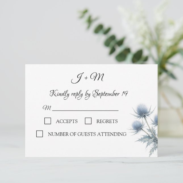 Blue Thistle Scottish Simple Wedding RSVP OSA Kort (Stående Fram)