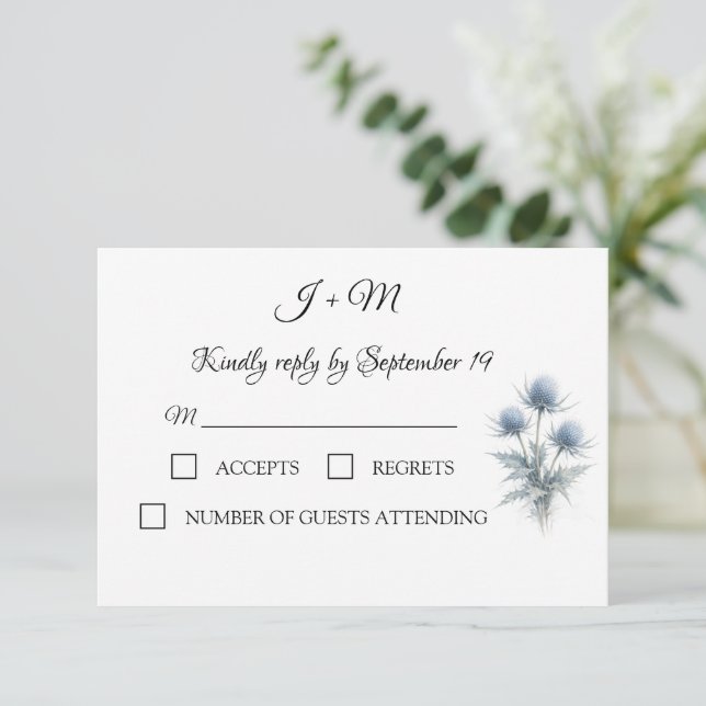 Blue Thistle Scottish Simple Wedding RSVP OSA Kort (Stående Fram)