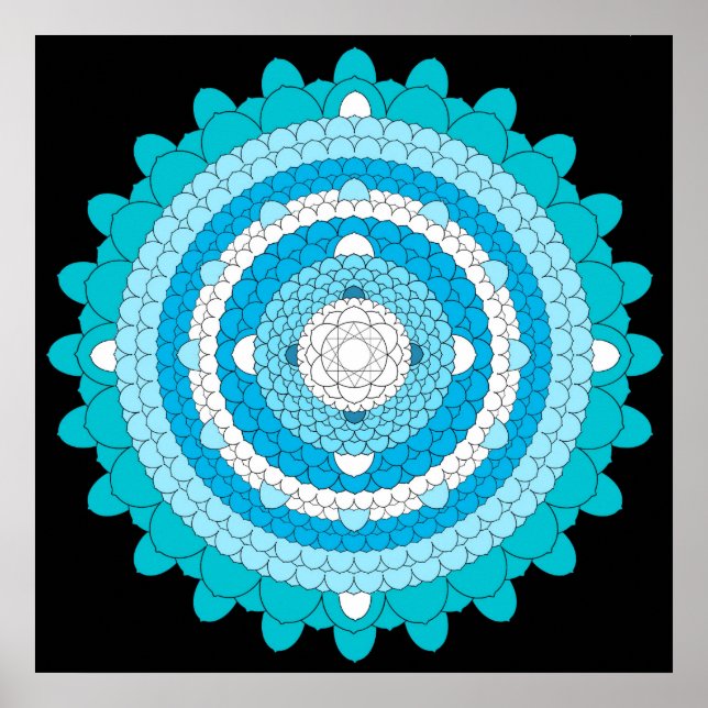 Blue Thousand Petal Lotus Mandala Poster (Framsidan)