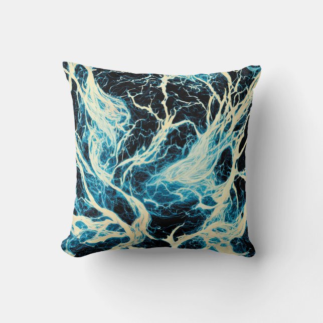 Blue Thunderstorm Lightning Mönster Kudde (Framsida)