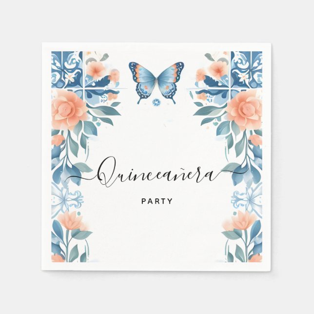 Blue Tiara Family Latina Girly Spanish Quinceanera Pappersservett (Framsidan)