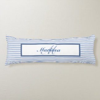 Blue Ticking Rand Farmhouse Monogrammed Kroppskudde