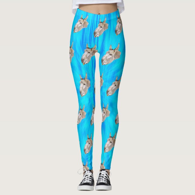 Blue Tie Dye Donkey Design Leggings (Framsida)