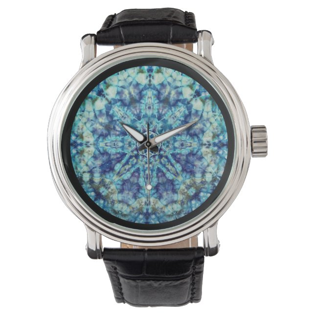 Blue Tie-Dye Mandala Armbandsur (Framsida)