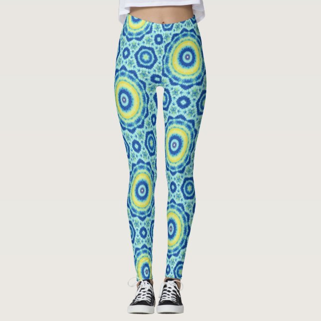 Blue Tie Dye Mandala Mönster - Leggings (Framsida)