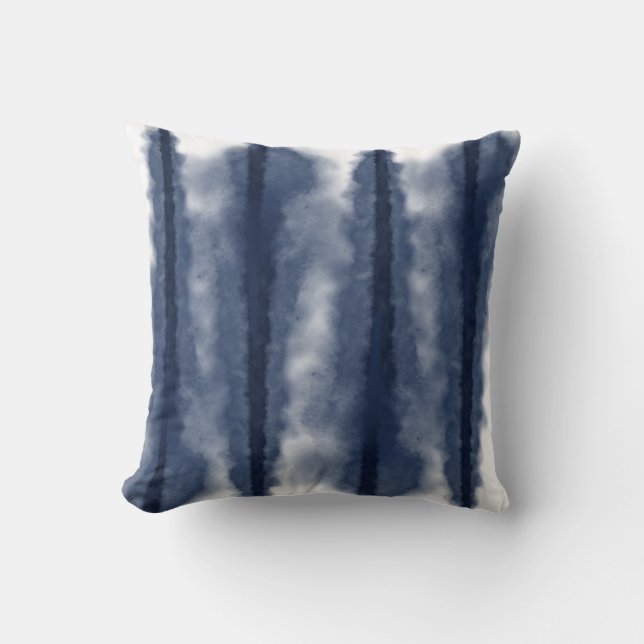 Blue Tie Dye Shibori Stripe Dekorativ kudde (Framsida)