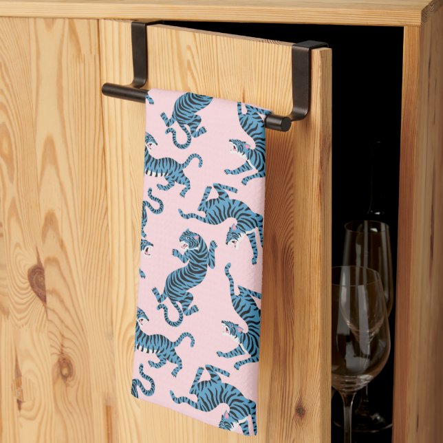 Blue Tiger Asian Mönster Kökshandduk (Thirds Fold)