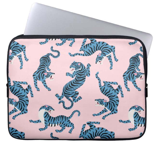 Blue Tiger Asian Mönster Laptop Fodral (Framsidan)