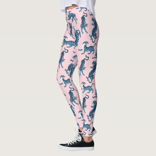 Blue Tiger Asian Mönster Leggings (Vänster)