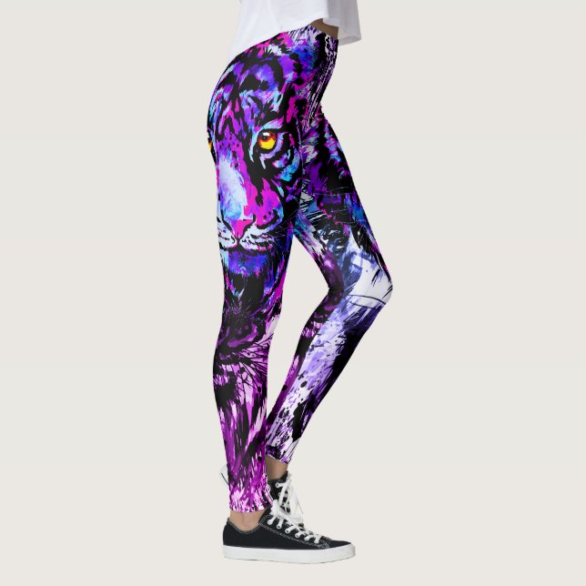 Blue Tiger Head Teckning | Lila Tiger Leggings (Höger)