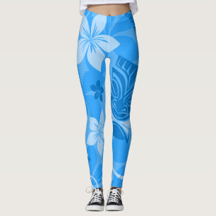 Blue Tiki Hawaiian Leggings