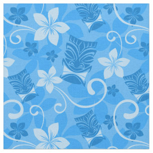 Blue Tiki Masks Hawaiian Tyg