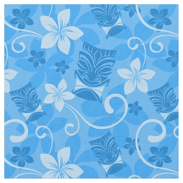 Blue Tiki Masks Hawaiian Tyg (Närbild)