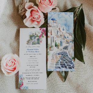 Blue Tile Floral Greklands bröllopsprogram Program