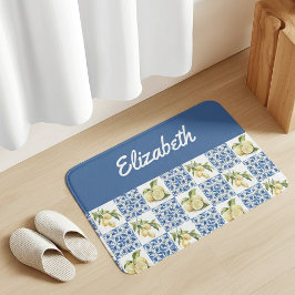 Blue Tile French Country Lemon Custom Name Badrumsmatta