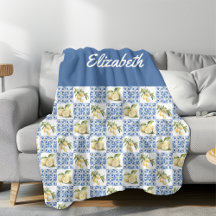 Blue Tile French Country Lemon Custom Name