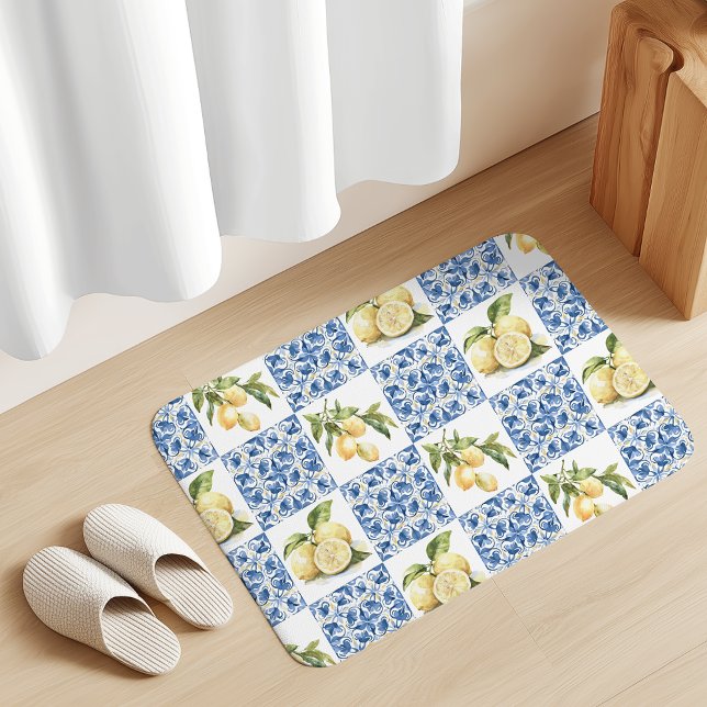 Blue Tile French Country Lemon Pattern Badrumsmatta (Skapare uppladdad)
