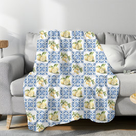 Blue Tile French Country Lemon Pattern Fleecefilt