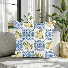 Blue Tile French Country Lemon Pattern Kudde