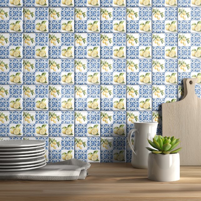 Blue Tile French Country Lemon Pattern Tile Kakelplatta (Skapare uppladdad)
