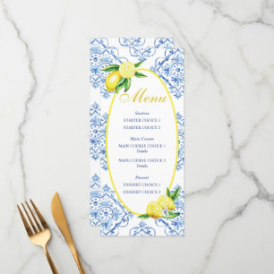 Blue Tile Italienska Blommigten Lemon Middag Meny